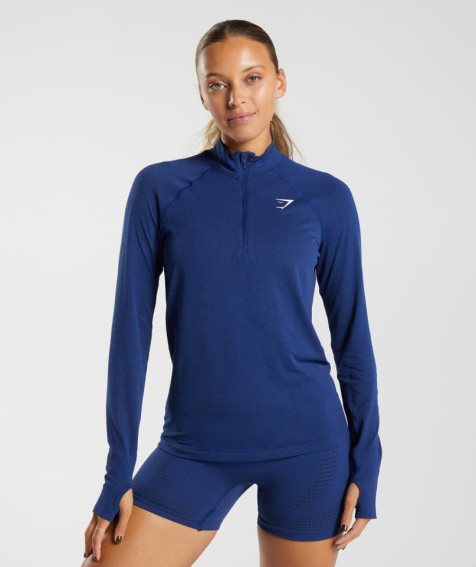 Women's Gymshark Vital Seamless 1/2 Zip Sweatshirts Blue | CA 0D53A7